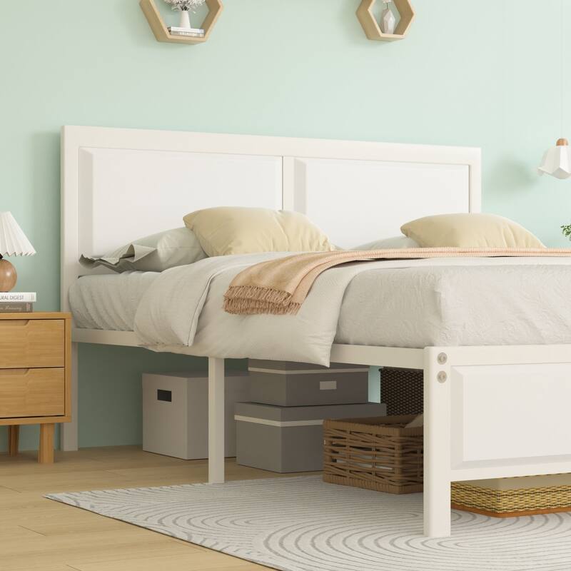 VECELO Platform Bed Frame with Wooden Headboard, Heavy Duty Steel Slats Support, No Box Spring Needed