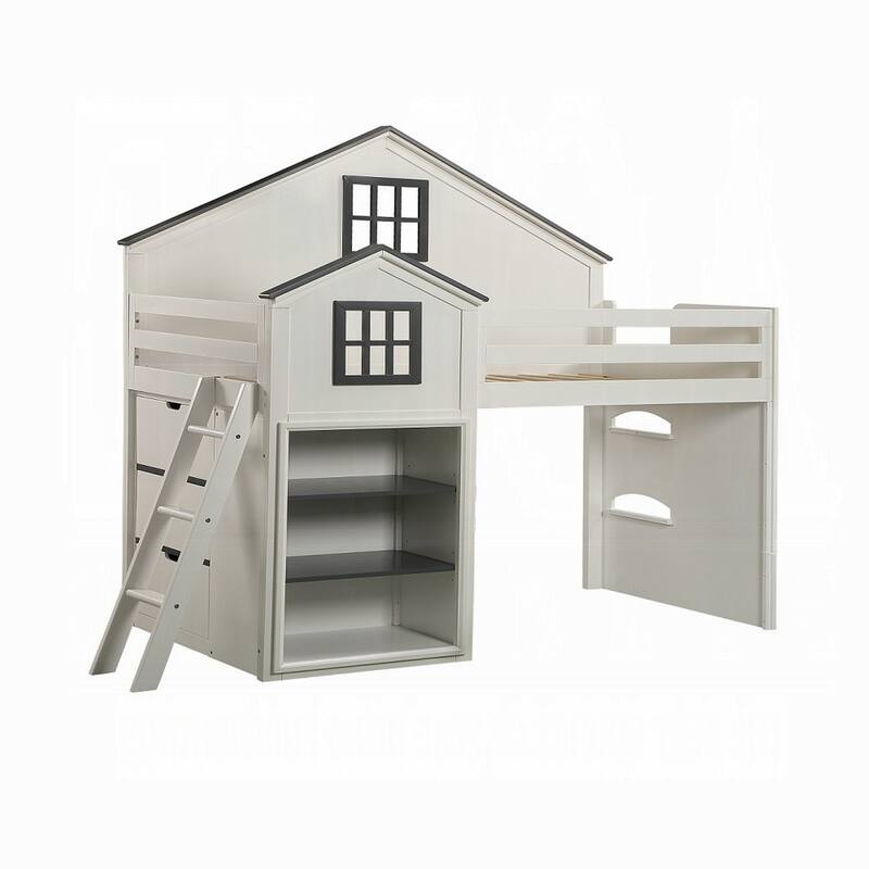 Robin Twin Size Loft Bed, House Design, Built In Bookshelf, White Gray