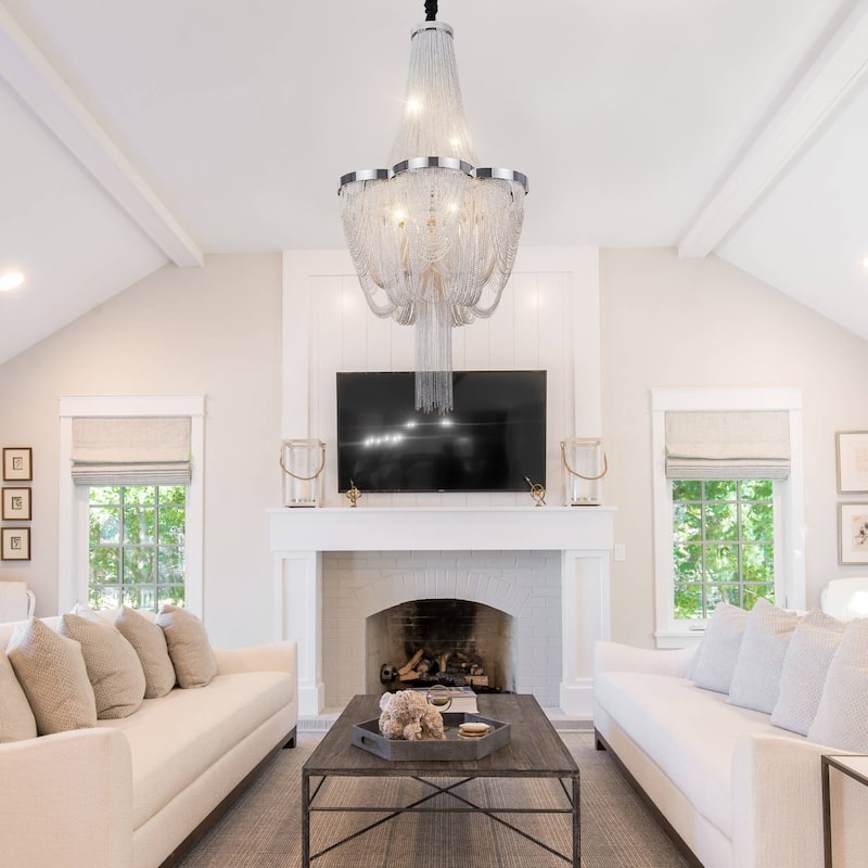 Modern 8-Light Tassel Chain Empire Chandelier With Chrome Finish