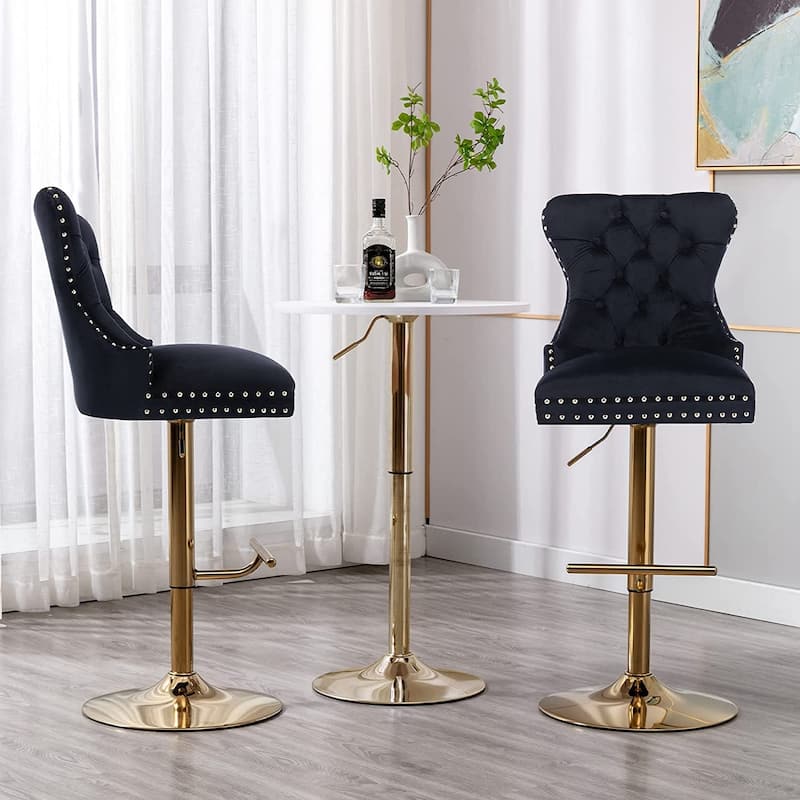 Swivel Bar Stools Chair Set of 2 Modern Adjustable Counter Height Bar Stools, Velvet Upholstered Stool with Tufted High Back