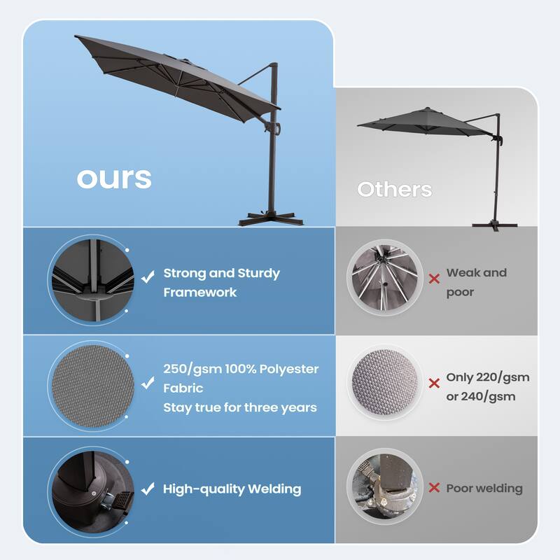 Outdoor 11 x 9 FT Patio Cantilever-Offset Umbrella with 4-Piece Fillable Weighted Base