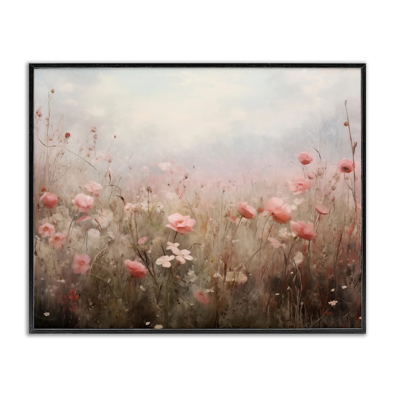 Stupell Pastel Pink Meadow Flowers Framed Giclee Art Design By Arlington Prints - 20 x 16 - Black
