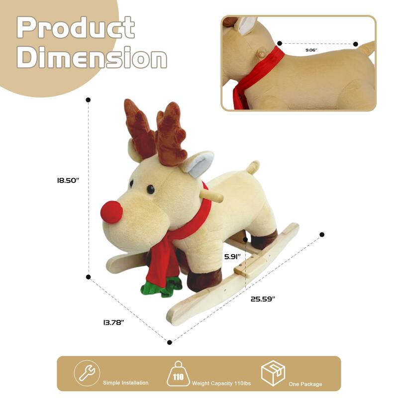 Anmytek Rocking Christmas Deer Toy Plush Interactive Toddler Rocker with Sound Motor Skills Gift
