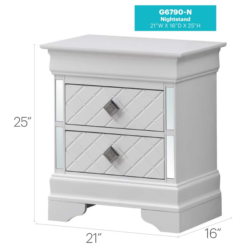 Silver Champagne Nightstand with 2 Drawers, Elegant Transitional Bedside Table for Bedroom Storage and Organization