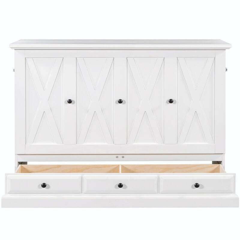 Solid Pine Murphy Bed Chest - Cube Cabinet Bed with Charging Station and Large Storage Drawer