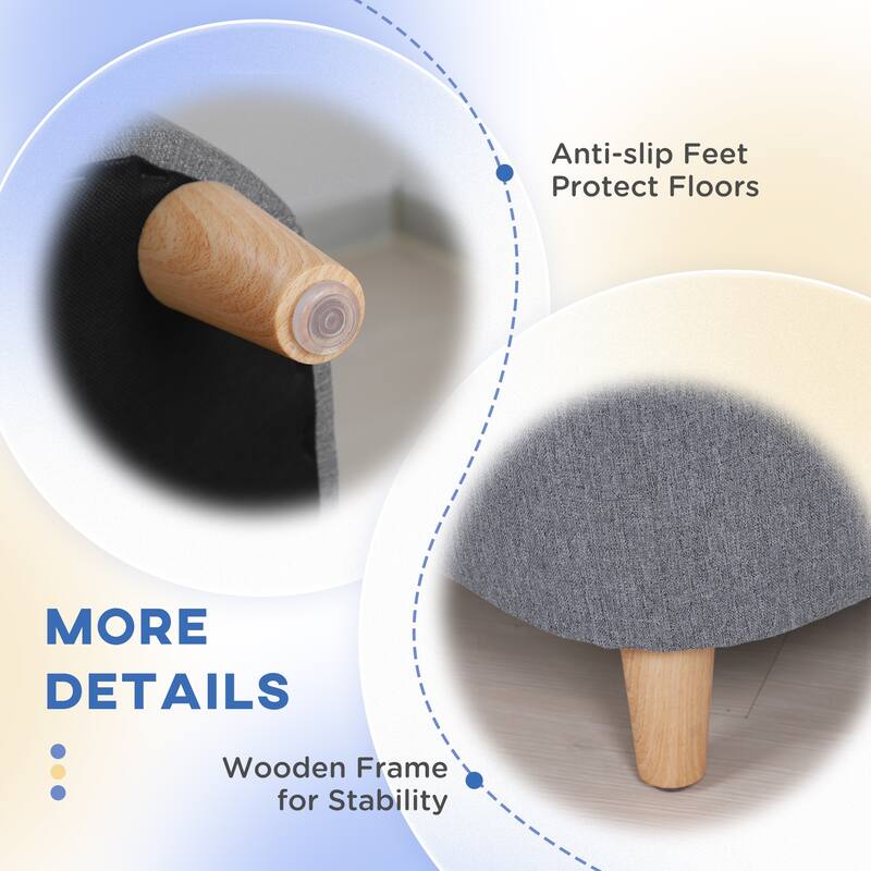 Elevated Pet Sofa with Removable Washable Linen Cushion Eucalyptus Wood Frame Gray Couch for Dogs and Cats