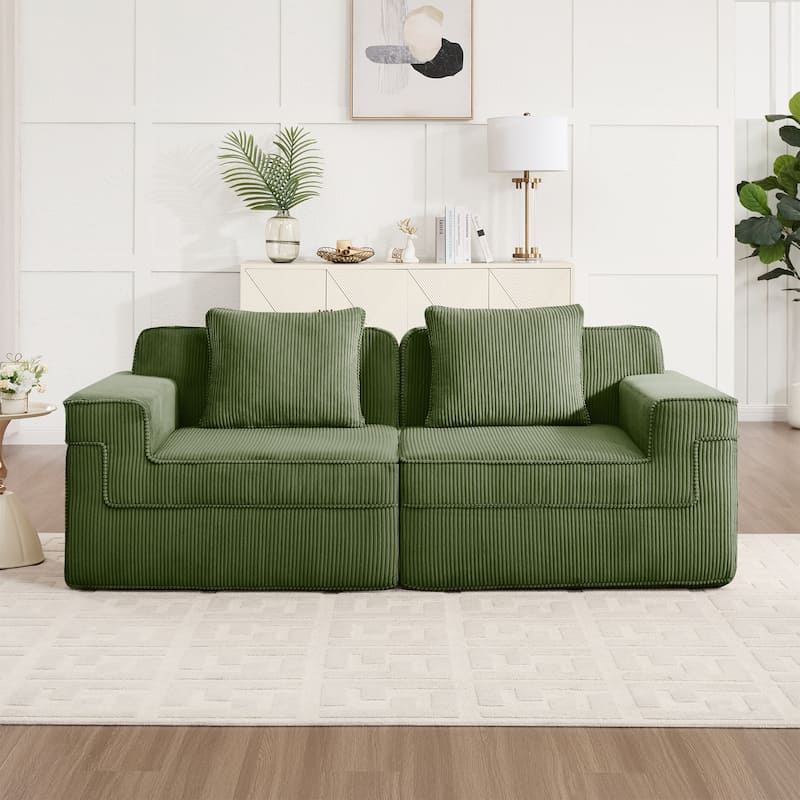 2-Seater Loveseat Boneless Sofa Couch with Deep Seat, Comfortable Modular Sofa Couch with Throw Pillows