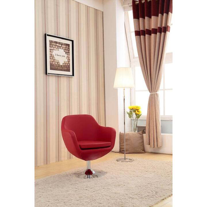 Manhattan Comfort Caisson Polished Chrome Faux Leather Swivel Accent Chair (Set of 2)