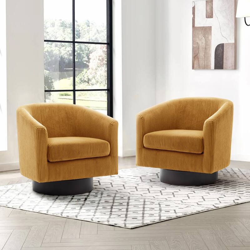 Corduroy Upholstered Swivel Barrel Chair (Set of 2)