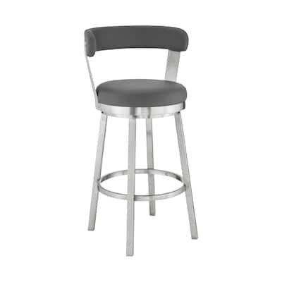 Round Seat Swivel Kitchen Bar Stool with Upholstered Polyurethane Fabric and Iron Footrest - 36”H x 21”W x 19”D