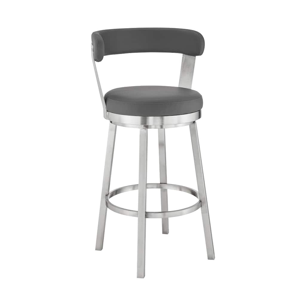 Round Seat Swivel Kitchen Bar Stool with Upholstered Polyurethane Fabric and Iron Footrest - 36”H x 21”W x 19”D