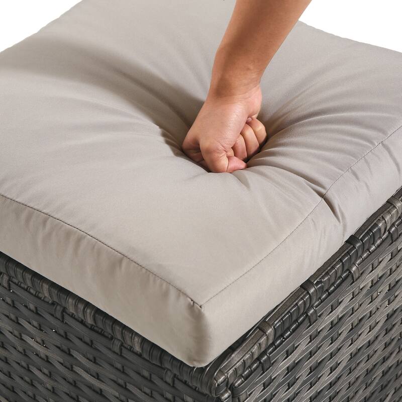 Outdoor 17.7" W Square Rattan Ottoman Patio Ottoman with Seat Cushion