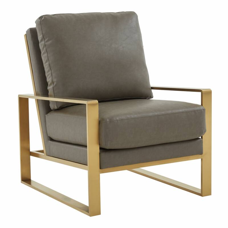 LeisureMod Jefferson 3-Piece Leather Armchairs and Geometric Coffee Table Set - 36"