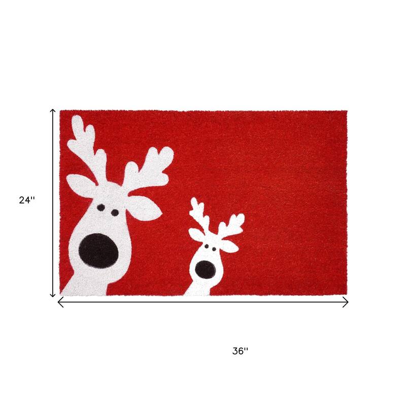 HomeRoots 24" X 36" Red White And Black Christmas Reindeer Outdoor Coir Door Mat - 24.00' X '36.00