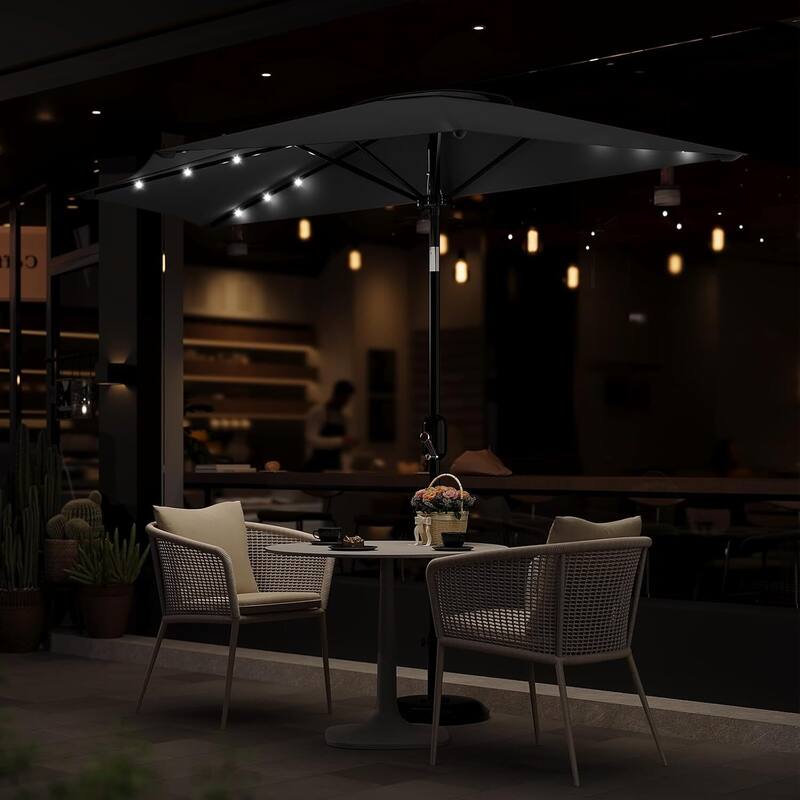 9FT Half Patio Umbrella with Smooth Crank Lift, Shade Canopy for Patio, Backyard, Garden with LED Lights (No Base)