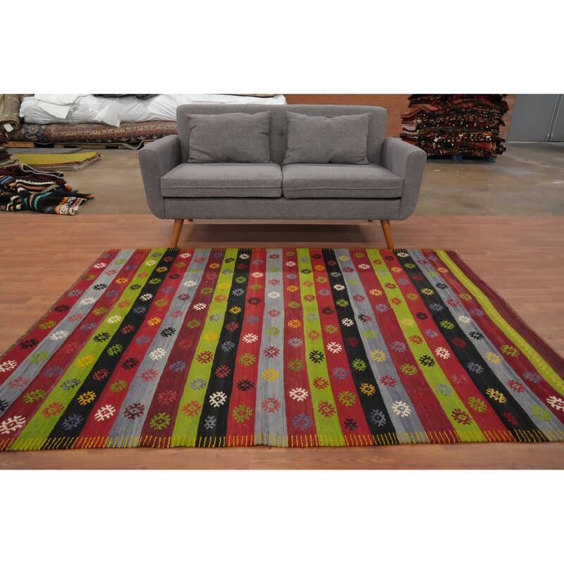 Hand Woven Oriental 100% Wool Carpet Southwestern Tribal Multi-Colored Kilim Area Rug - 6' 10'' X 5' 5''