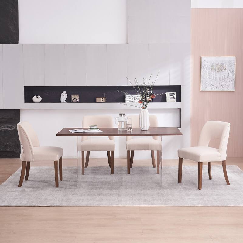 Wooden Dining Chairs Set of 2/4/6,Modern Fabric Upholstered Dining Room Chair Kitchen Chairs - Set of 4 - Beige