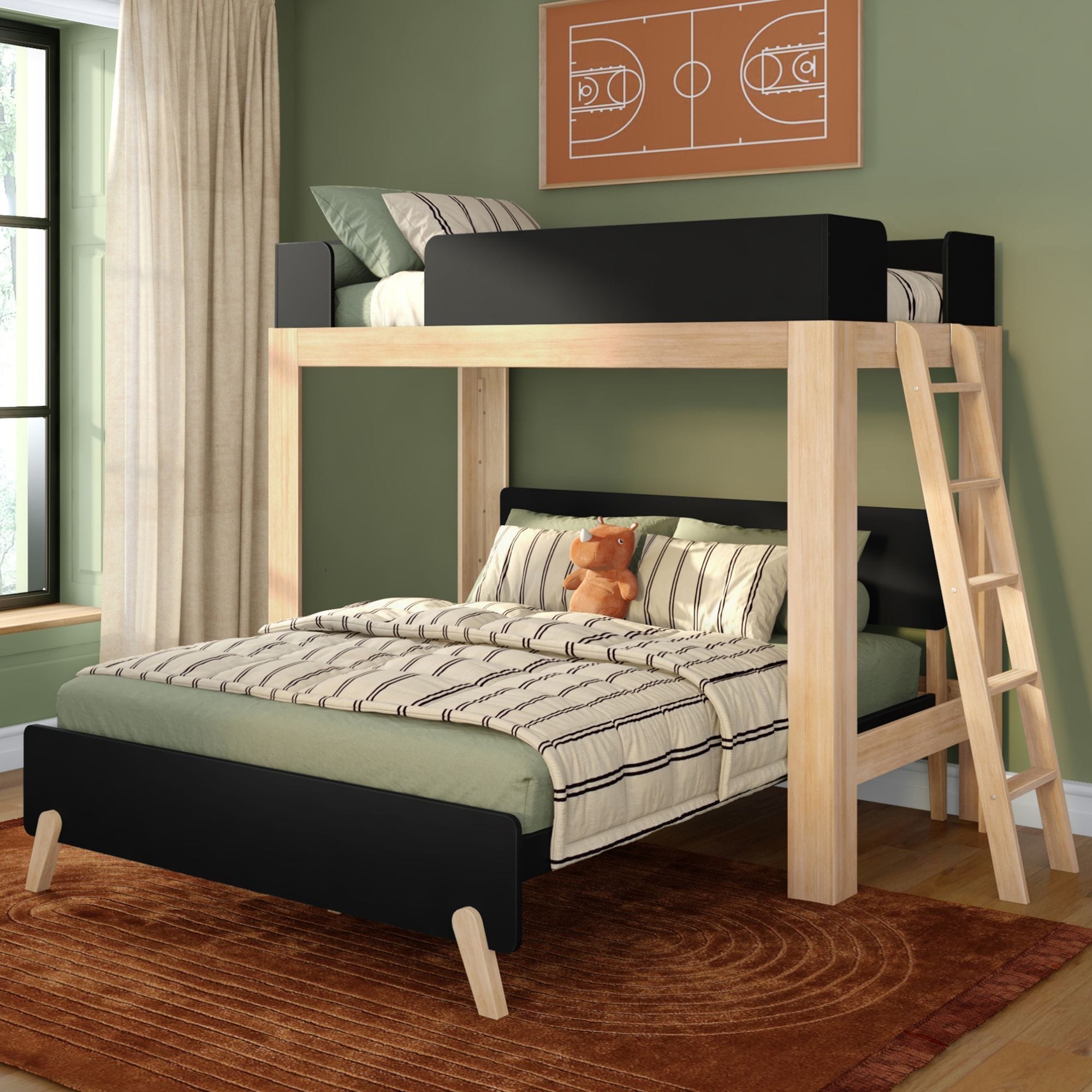 Max and Lily L-Shaped Twin over Queen Bunk Bed with Ladder on End