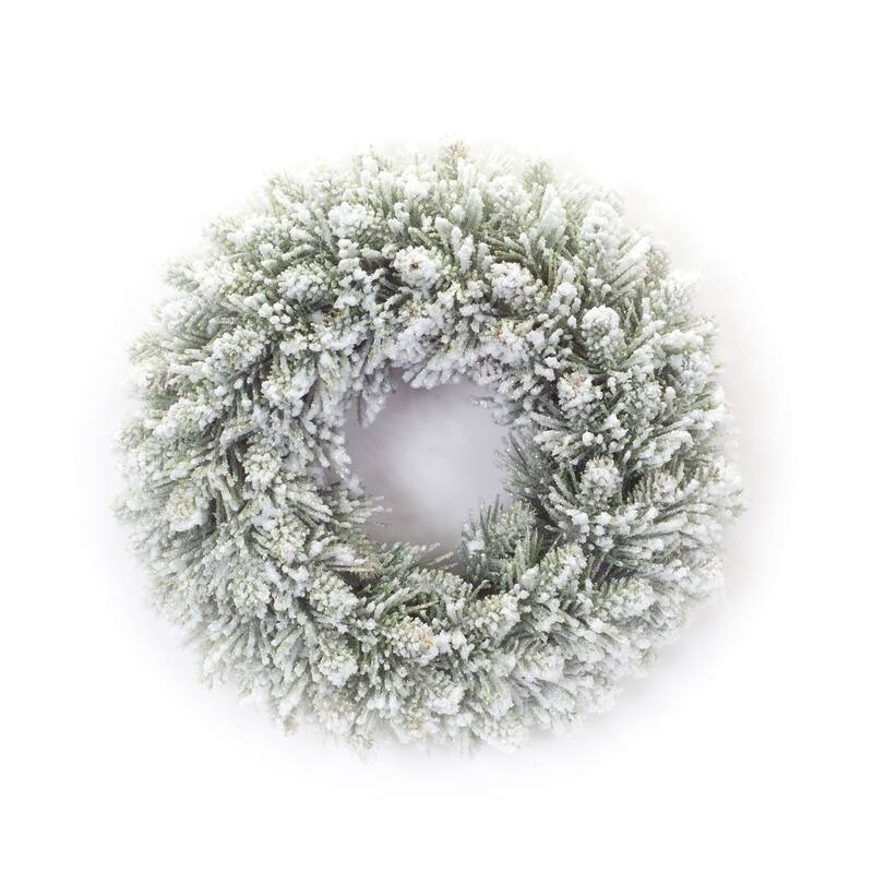 Set of 2 White and Green Plastic Flocked Candle Ring 16”
