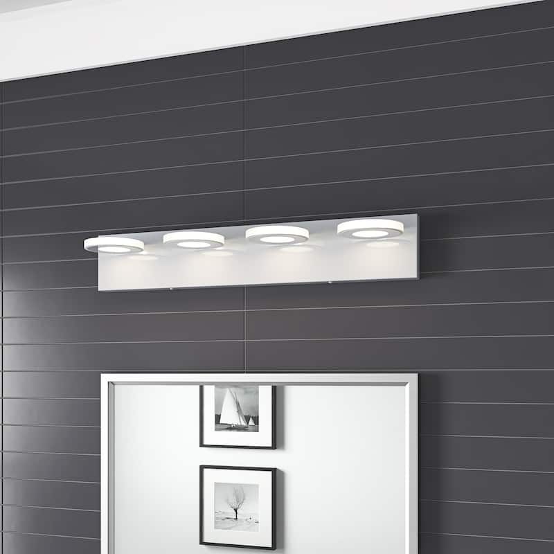 Dimmable 4-Light Round LED Elegant Vanity Lighting Fixture for Bathroom Mirror