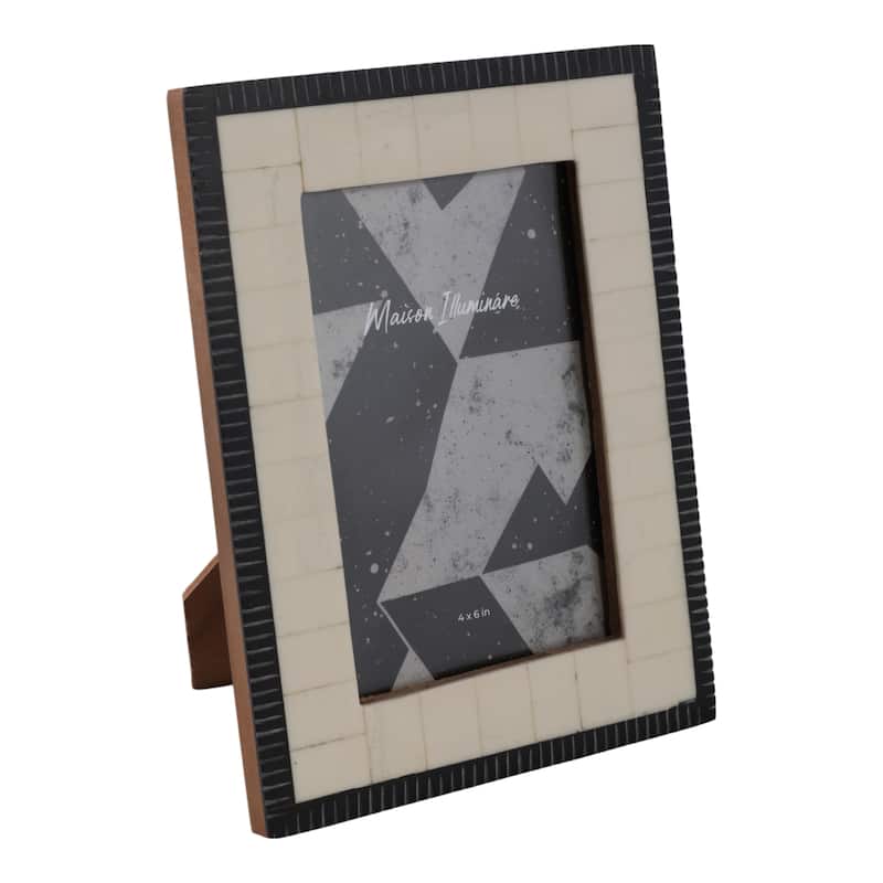Resin Bone Wood Photo Frame Modern Inlay Style Home Office - 8" Ivory