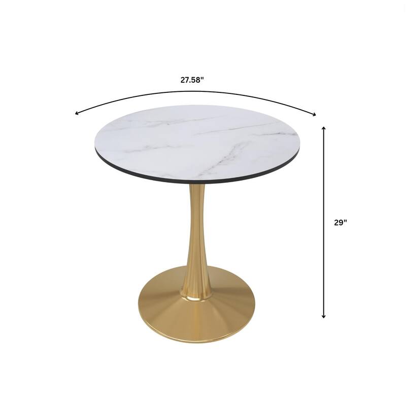LeisureMod Bristol 27" Round Dining Table for 4 with MDF Tabletop in Gold Steel Base for Kitchen & Dining Room