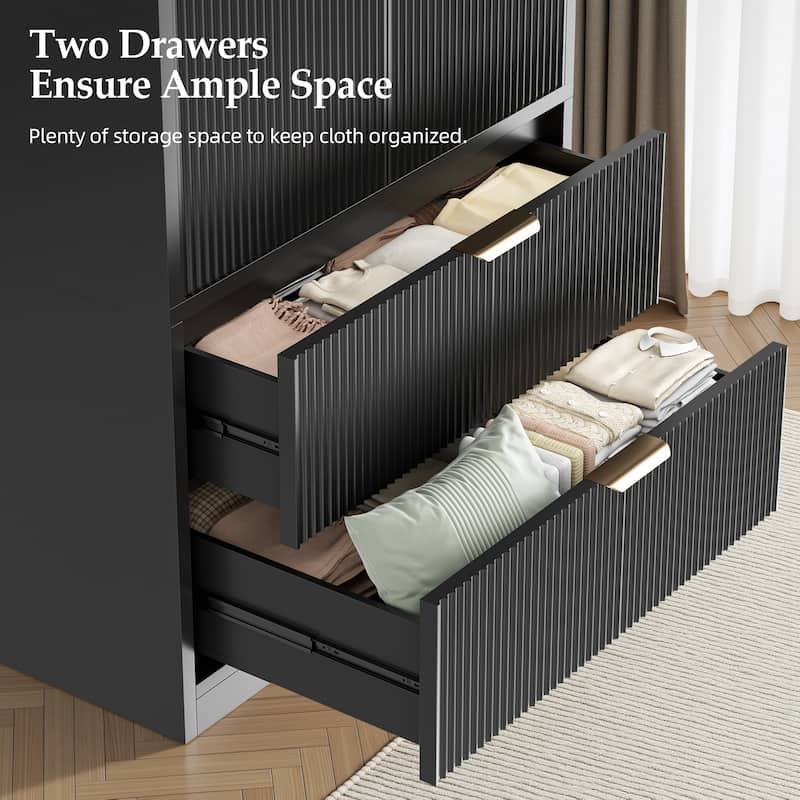 Pocassy 70" H Wardrobe Closet with 2 Doors and 2 Drawers for Bedroom