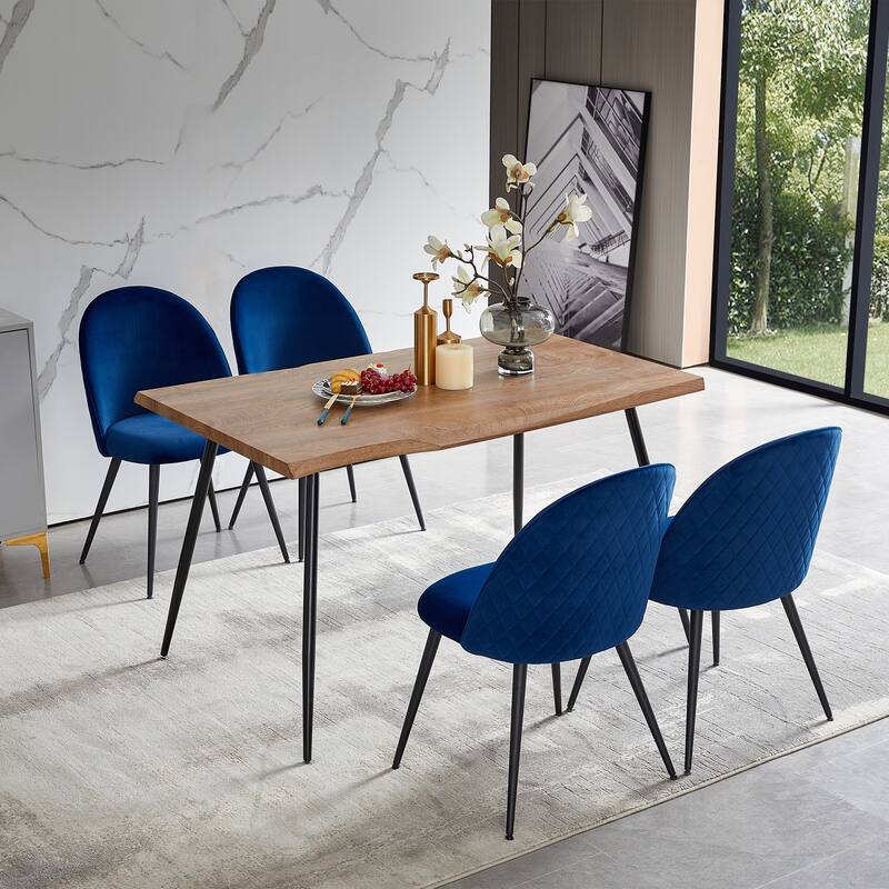 Modern Velvet Upholstered Dining Chairs with Metal Legs, for Dining Rooms and Kitchens, Navy Blue, 4-Piece Set - Blue