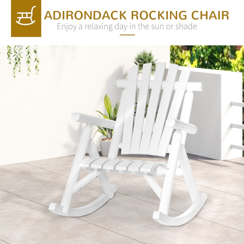 Outsunny Outdoor Rustic Adirondack Rocking Chair, Fir Wood Log Slatted Design Patio Rocker for Porch Garden Lounging