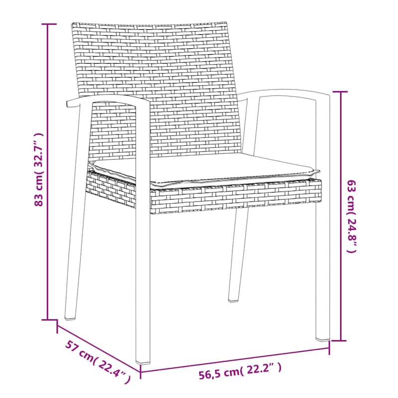 vidaXL Patio Dining Set Table and Chair with Cushions Poly Rattan and Steel