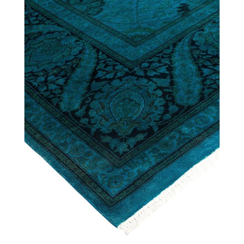 Overton Hand Knotted Wool Vintage Inspired Modern Contemporary Overdyed Blue Area Rug - 8' 2" x 8' 5"