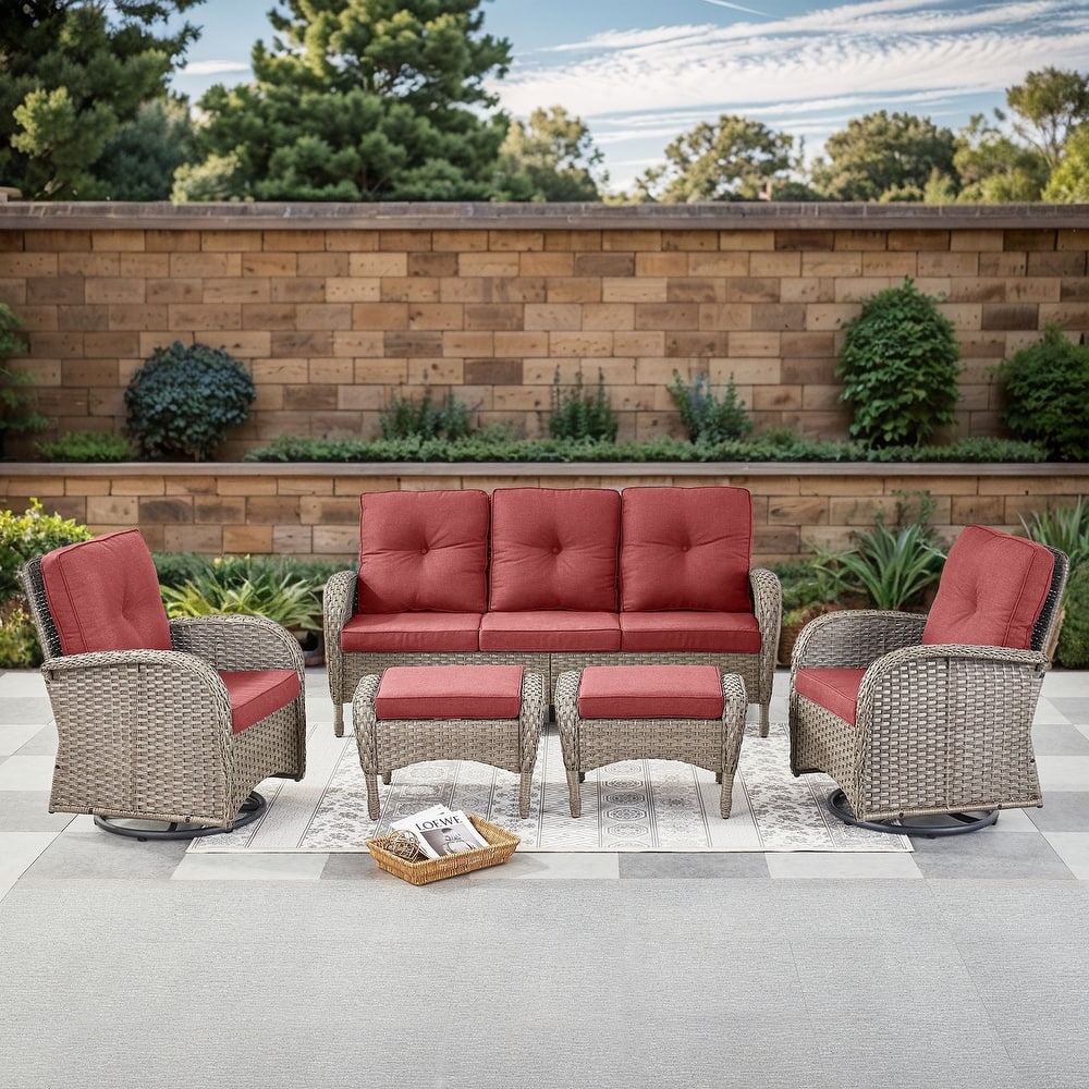 Gymojoy 5-Piece Outdoor Wicker Patio Furniture with 3 Seat Sofa & Swivel Chair, Coversation Set with Water Resistant Cushions