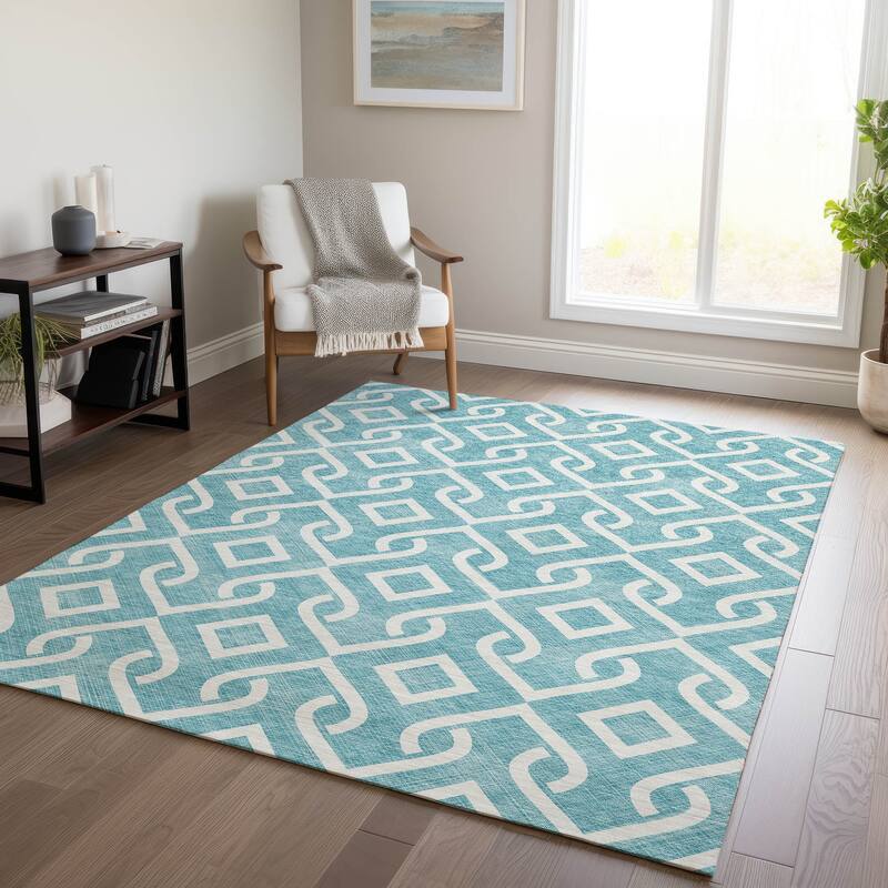 Machine Washable Indoor/ Outdoor Chantille Trellis Rug - Teal - 9' x 12'