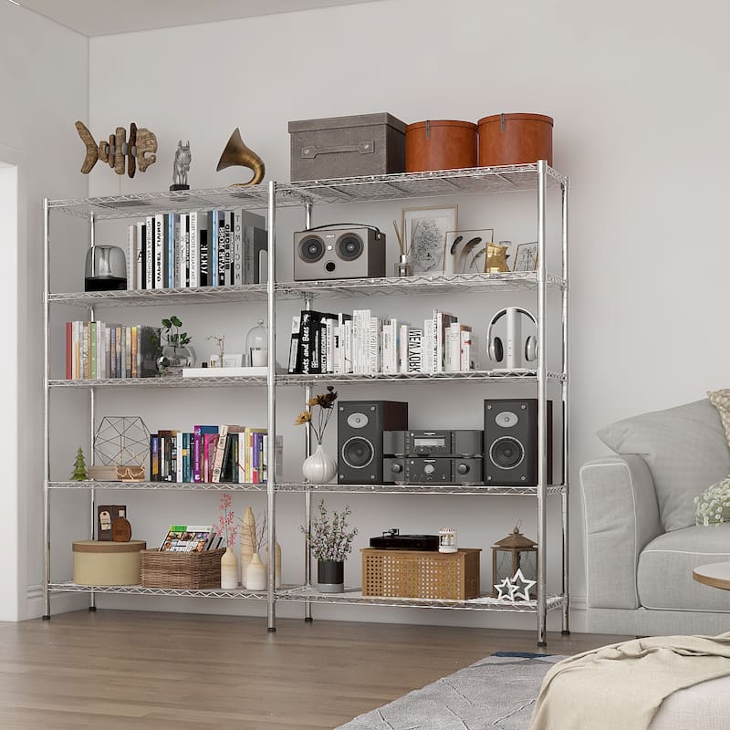 5-Tier Chrome Iron Multi-Purpose Storage Adjustable Shelf Rack for Kitchen or Garage - 177 × 40 × 180 cm