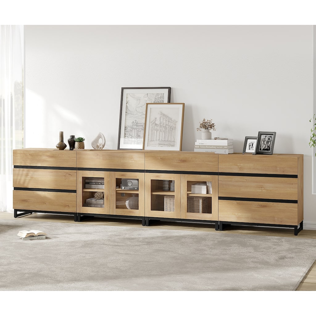 Dresser with Glass Doors, 4 in 1 Modern Chest of Drawers with Adjustable Shelves and 8 Drawers, Closet Organizers for Bedroom