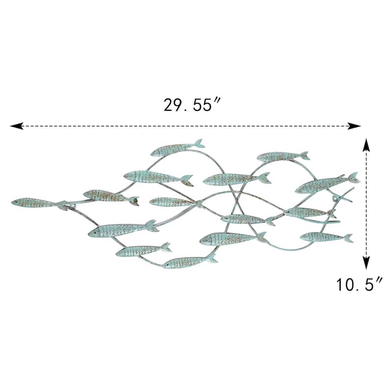 Adeco Decorative Distressed Blue Iron School of Fish Wall Decor