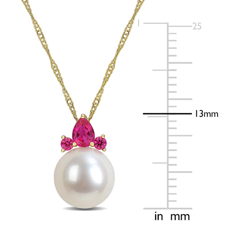 Miadora Cultured Freshwater Pearl and Gemstone Necklace White or Yellow 14k Gold