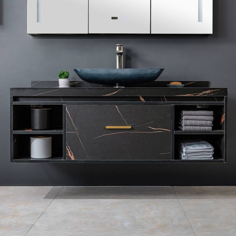 Vinnova Glass Rectangular Vessel Bathroom Sink without Faucet