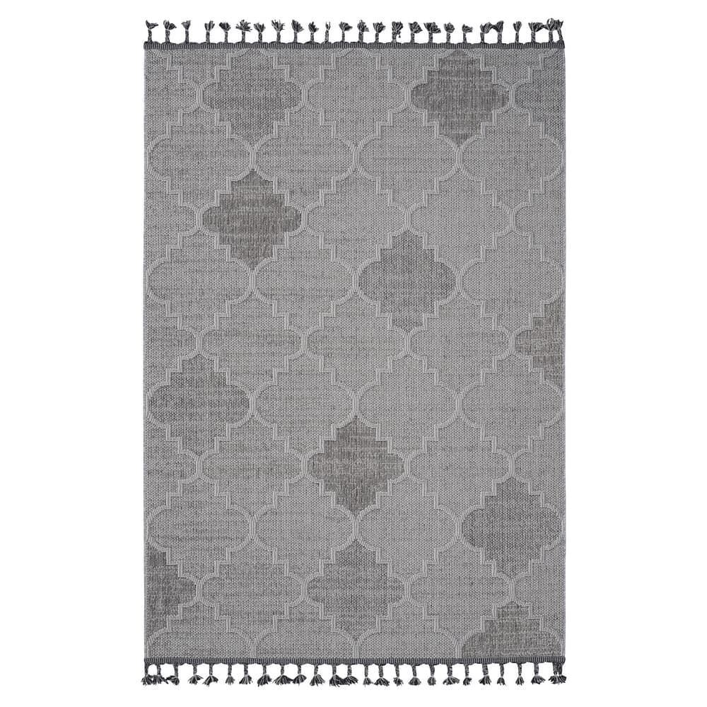 LOOM & LUXE Collection White/Grey/Trellis Indoor/Outdoor Area Rug