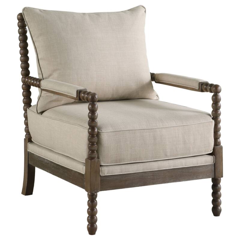 Blanchett Upholstered Bobbin Accent Chair - Beige / Distressed Brown