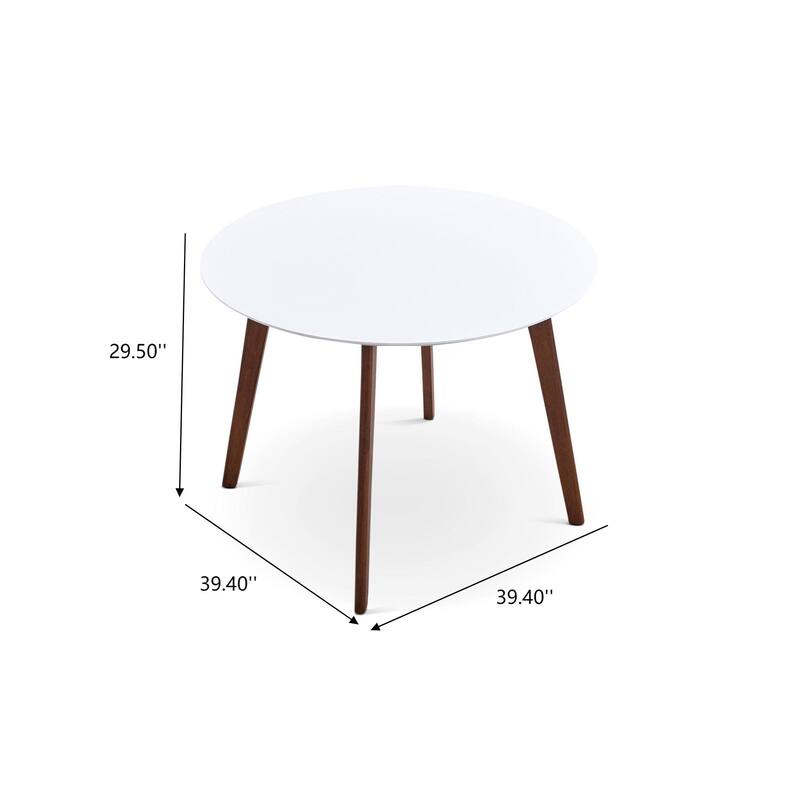 Minimalist Mid Century Modern White Top Dining Table with Solid Wood Legs and MDF Tabletop 39.4" for Kitchen, Dining Roo