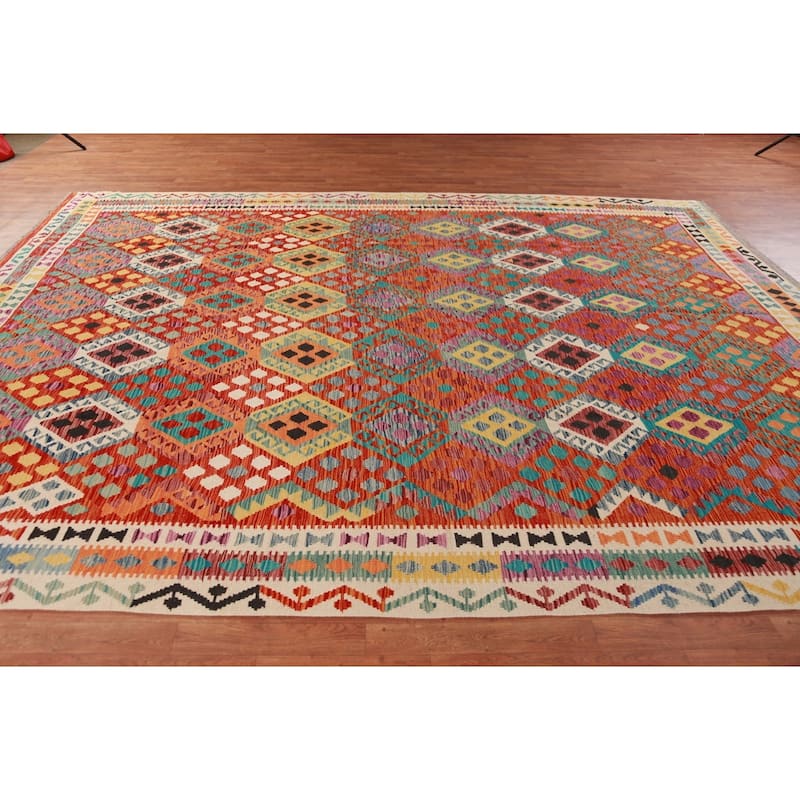 Reversible Kilim Oriental Area Rug Hand-Woven Living Room Wool Carpet - 9'10"x 13'0"