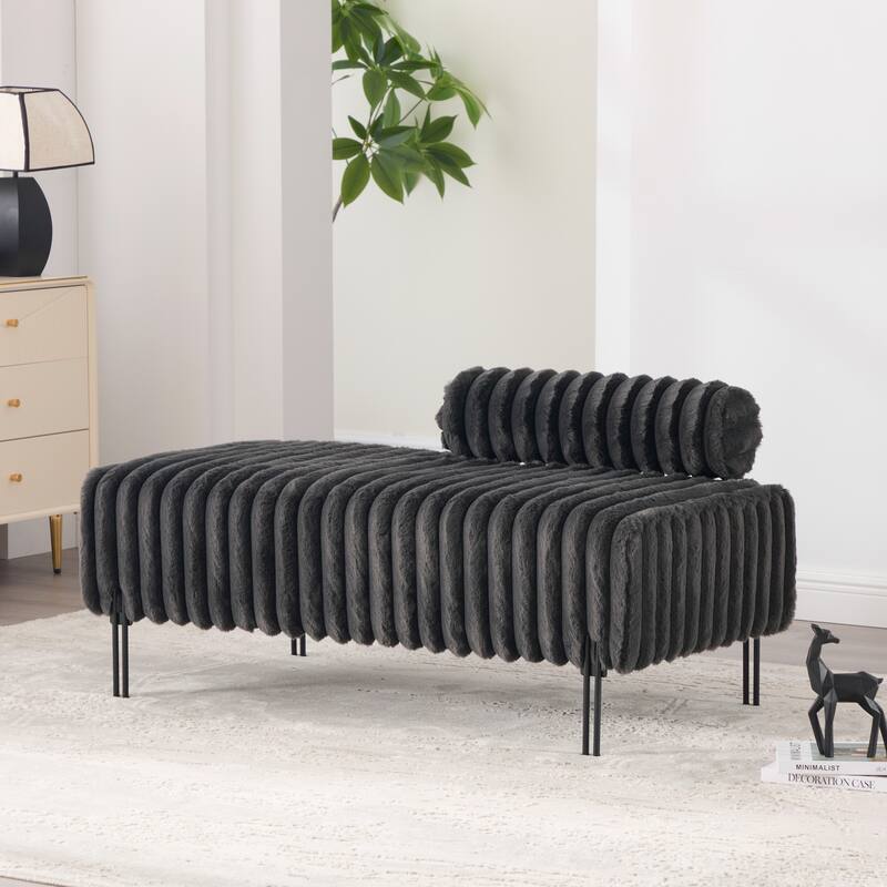 49.6"W Oversized Modern Upholstered Bench Ottoman with Metal Legs - Charcoal