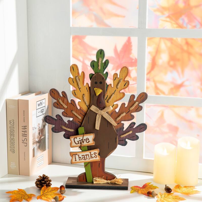 Glitzhome Thanksgiving Wooden Turkey Wall Hanging or Table Decor