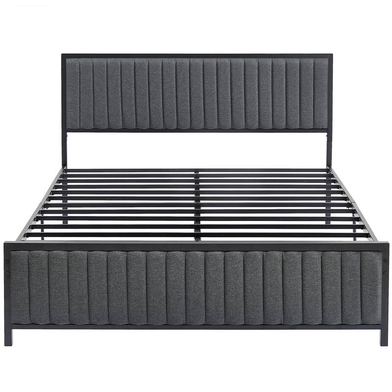 Javlergo Bed Frames with Upholstered Tufted Headboard and Footboard, Heavy Duty Steel Slats Platform, No Box Spring Needed