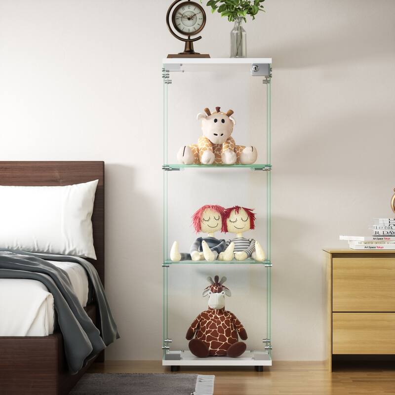 Glass Display Cabinet with Doors & Locks, Acrylic Shelves, Floor Standing Storage Showcase for Home or Office