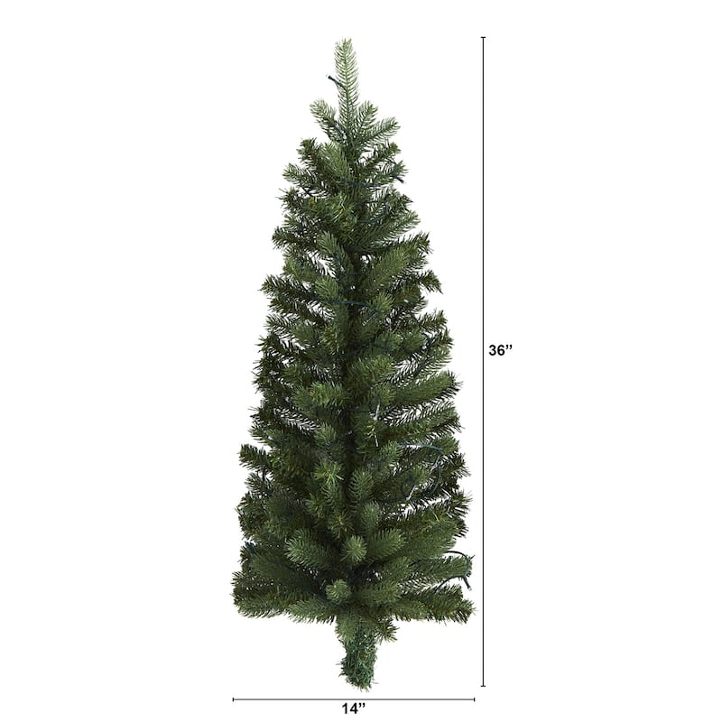 3ft. Flat Back Wall Hanging Artificial Christmas Tree with 35 Clear LED Lights - Petite Seasonal Holiday X-Mas Decoration