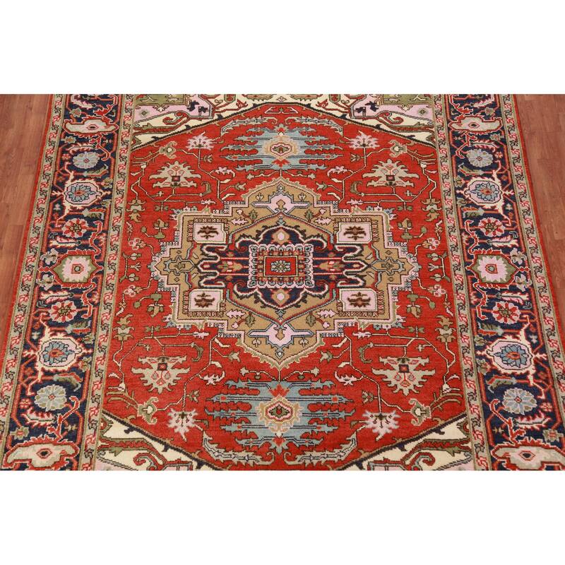 Geometric Heriz Serapi Oriental Area Rug Handmade Orange Wool Carpet - 8'11" x 12'0"