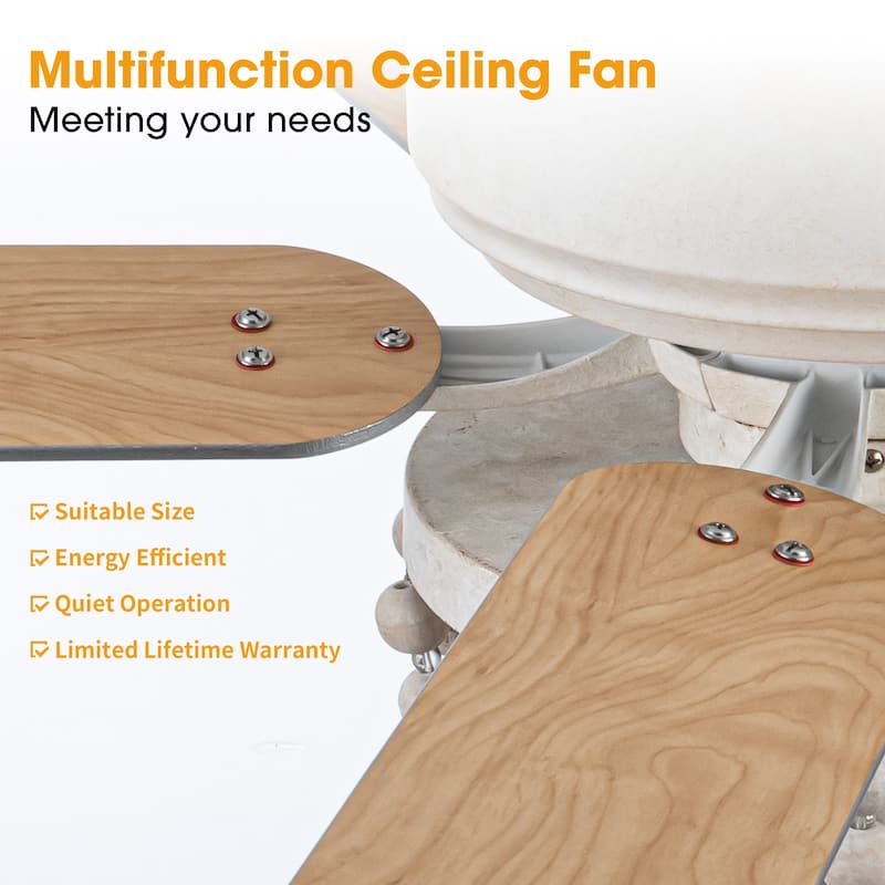 48" White Coastal Bohemian Wooden Bead Flush Mount Ceiling Fan with Light and Remote