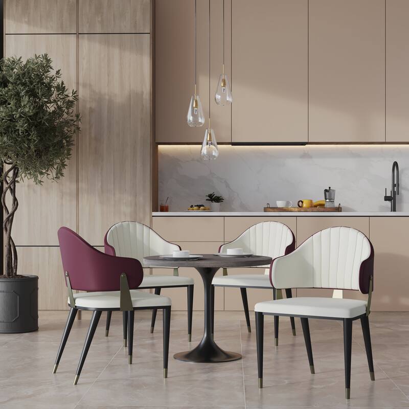 5-Piece Dining Set 36-Inch Square Resin Top Dining Table and 4 Leather Arm Chairs